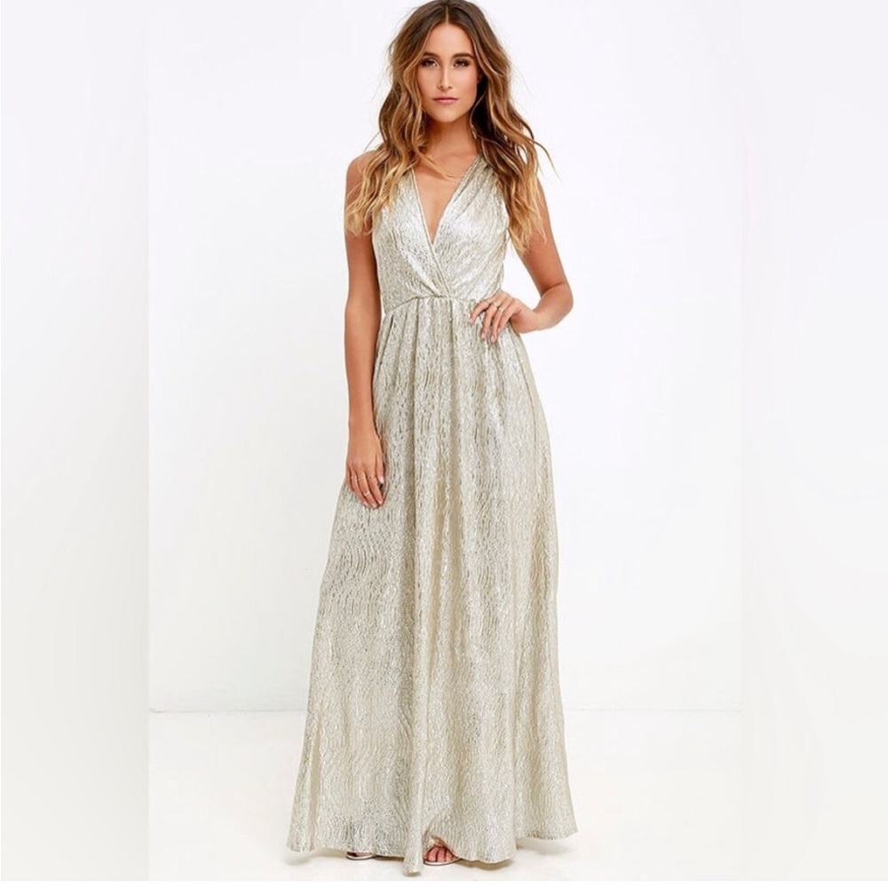 Lulu's Silver Maxi Prom Dress